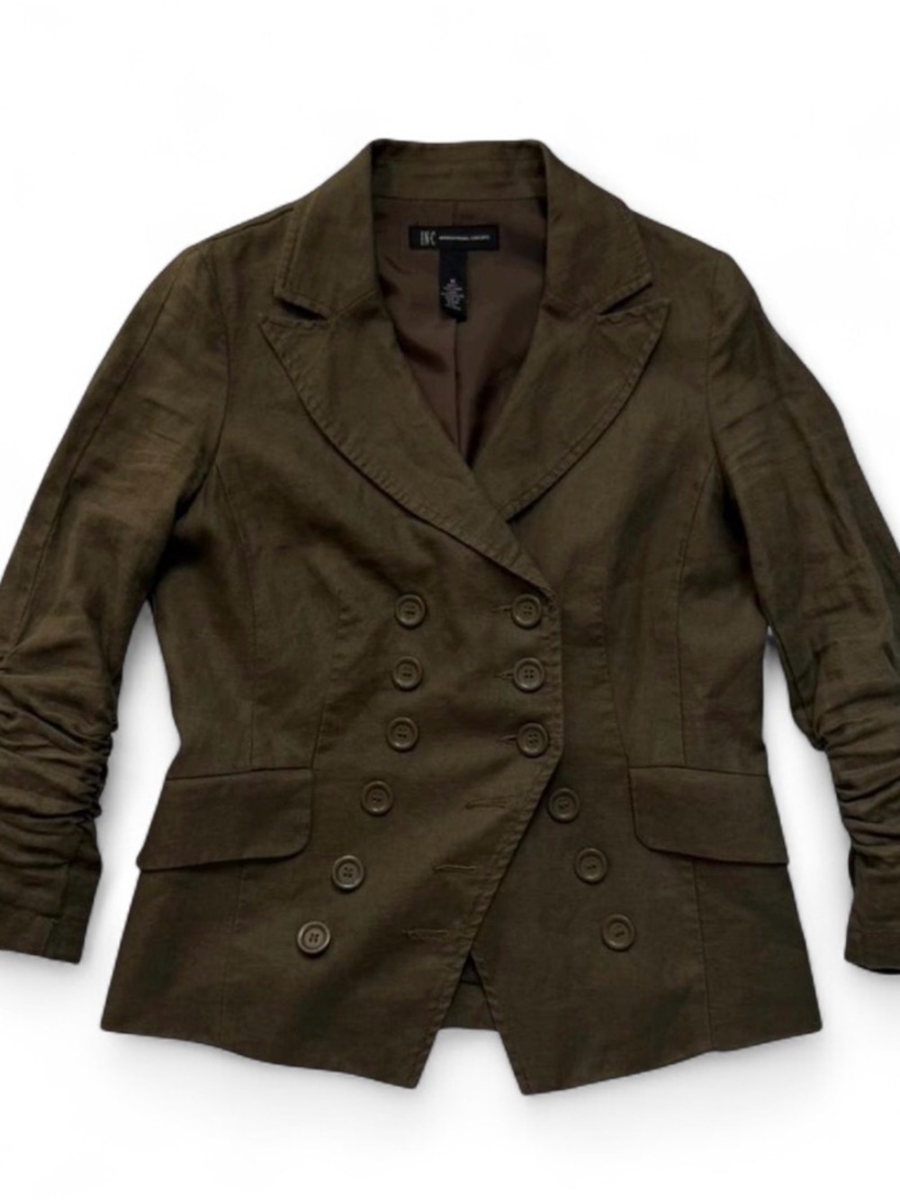 INC Olive Green Double-Breasted Womens Blazer Jacket